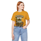 Woman with red hair wearing the Mustard Indiana Midwestern AF tee