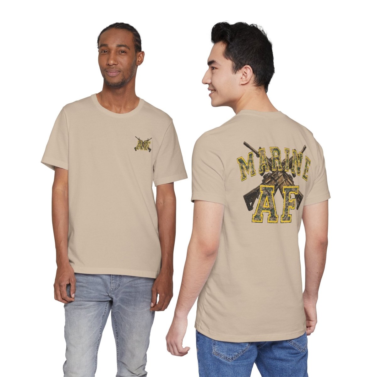 Marine AF Shirt | MARPAT Camo USMC Front & Back Print T-Shirt with Crossed Rifles - Anything AF