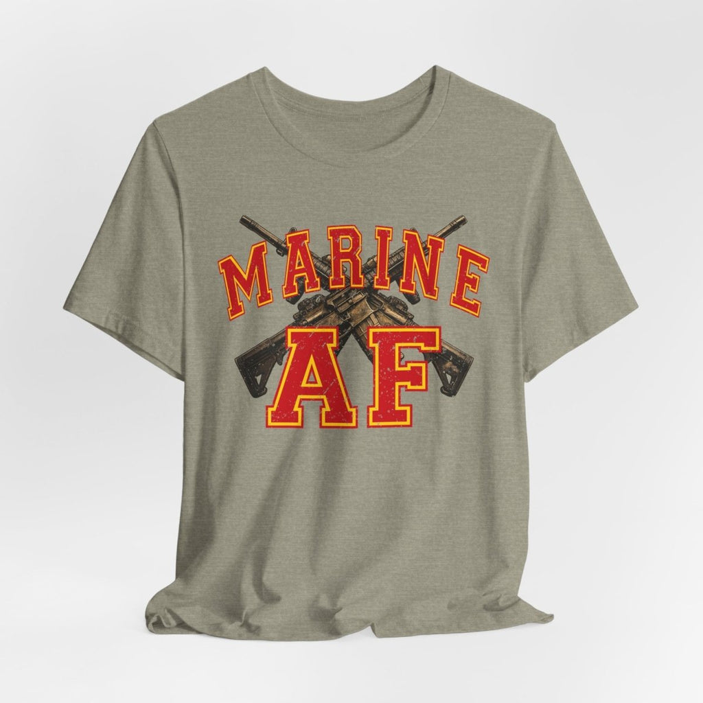Marine AF Shirt | USMC Marine AF Front Print T-Shirt with Crossed Rifles Design - Anything AF