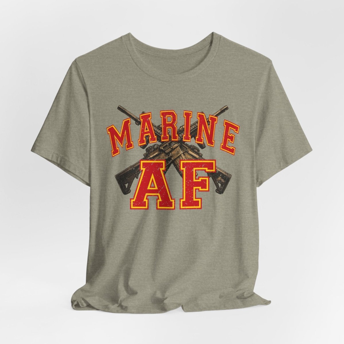 Marine AF Shirt | USMC Marine AF Front Print T-Shirt with Crossed Rifles Design - Anything AF