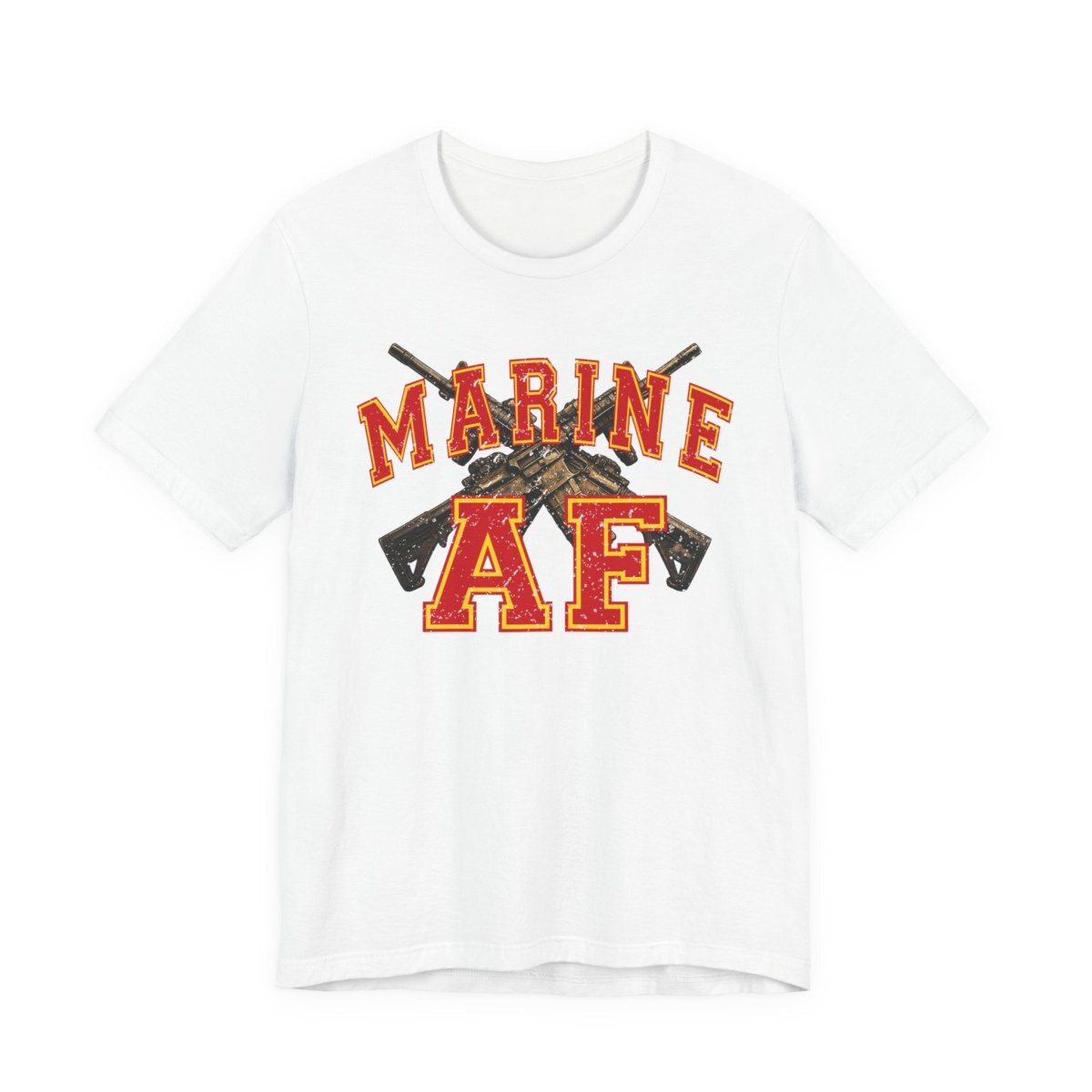 Marine AF Shirt | USMC Marine AF Front Print T-Shirt with Crossed Rifles Design - Anything AF
