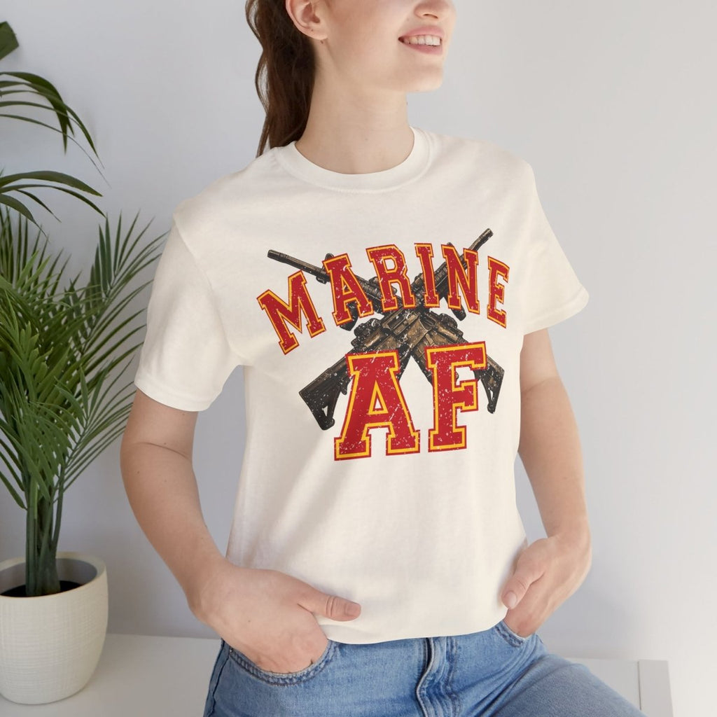 Marine AF Shirt | USMC Marine AF Front Print T-Shirt with Crossed Rifles Design - Anything AF