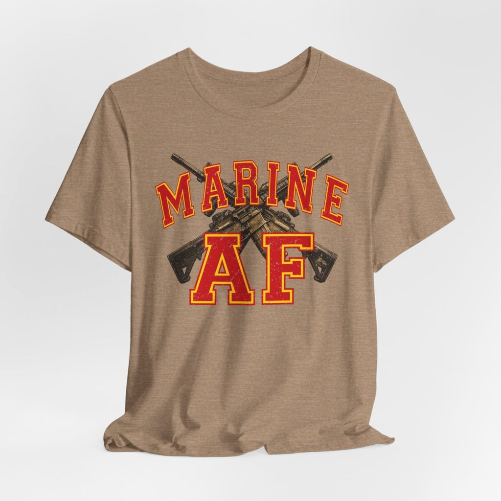 Marine AF Shirt | USMC Marine AF Front Print T-Shirt with Crossed Rifles Design - Anything AF