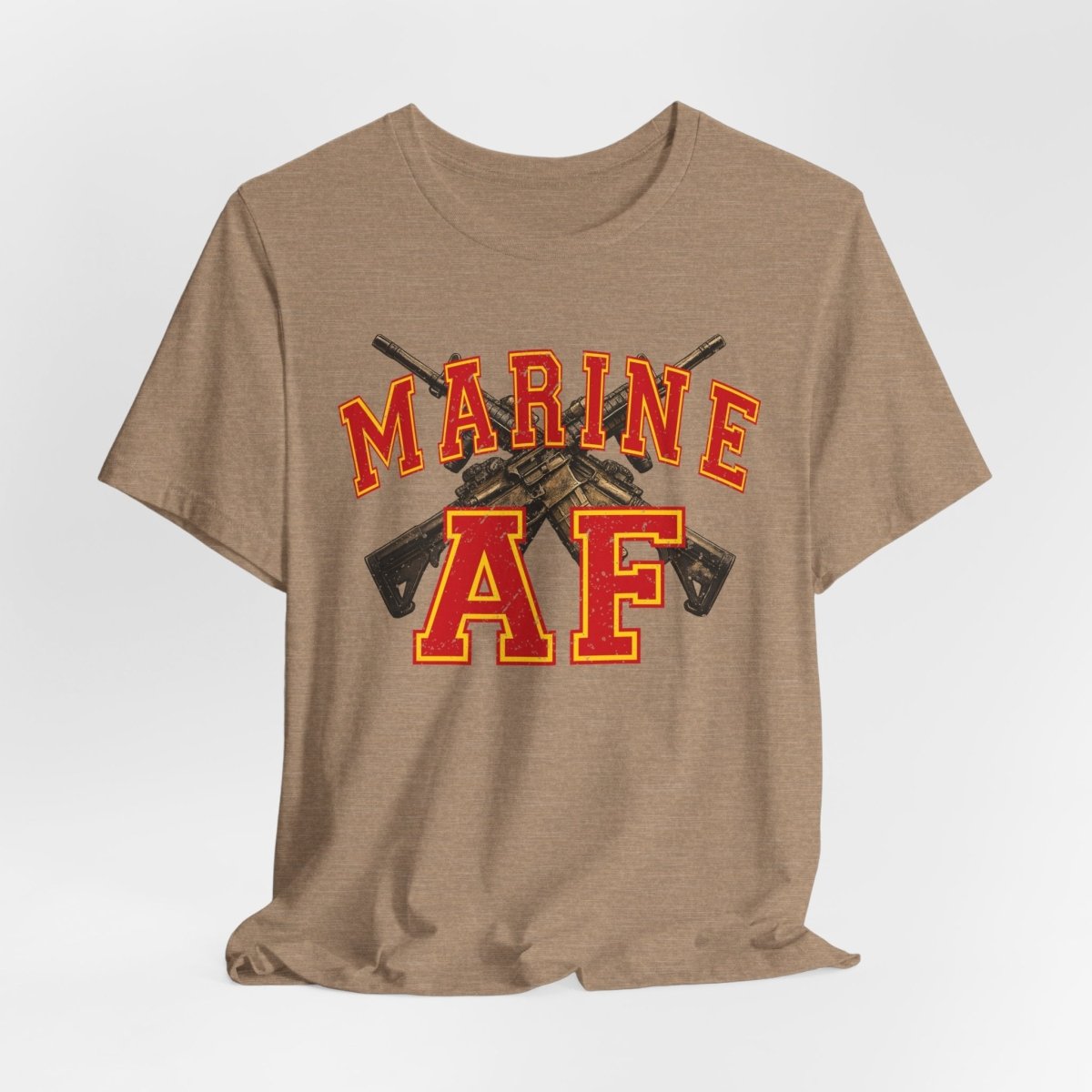 Marine AF Shirt | USMC Marine AF Front Print T-Shirt with Crossed Rifles Design - Anything AF