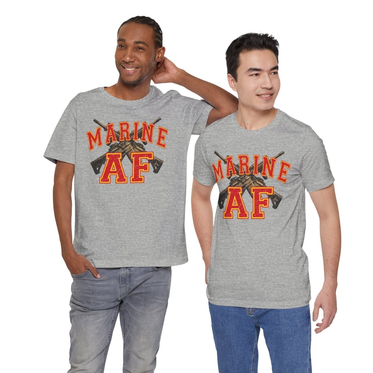 Marine AF Shirt | USMC Marine AF Front Print T-Shirt with Crossed Rifles Design - Anything AF