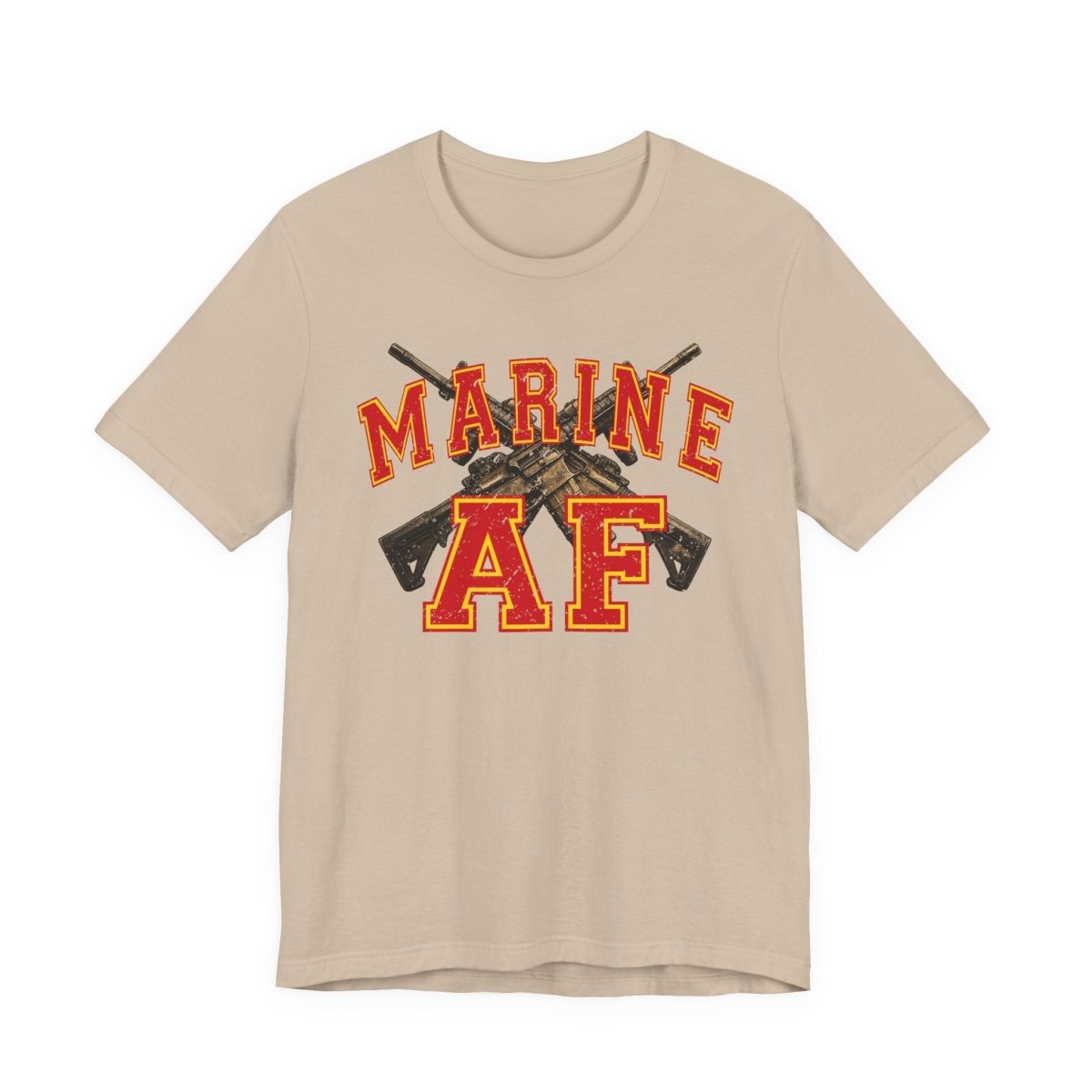 Marine AF Shirt | USMC Marine AF Front Print T-Shirt with Crossed Rifles Design - Anything AF