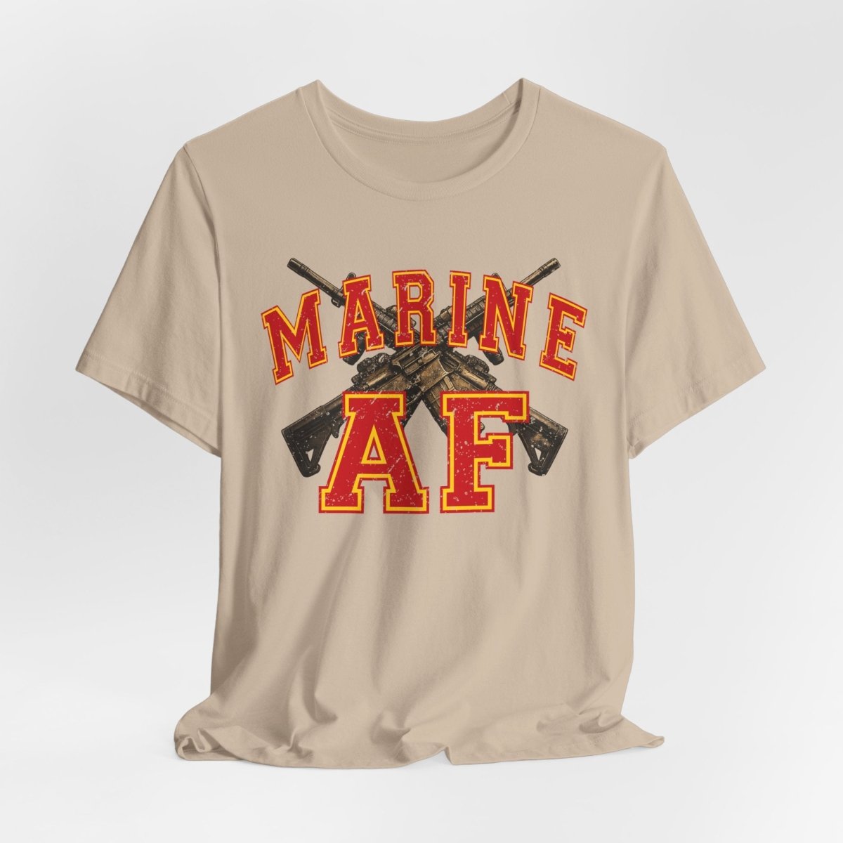 Marine AF Shirt | USMC Marine AF Front Print T-Shirt with Crossed Rifles Design - Anything AF