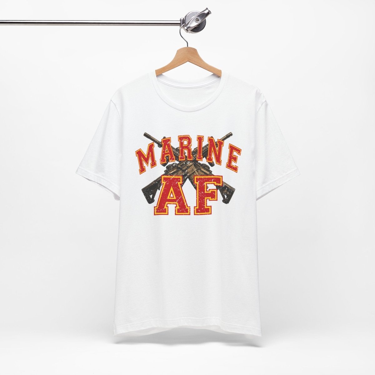 Marine AF Shirt | USMC Marine AF Front Print T-Shirt with Crossed Rifles Design - Anything AF