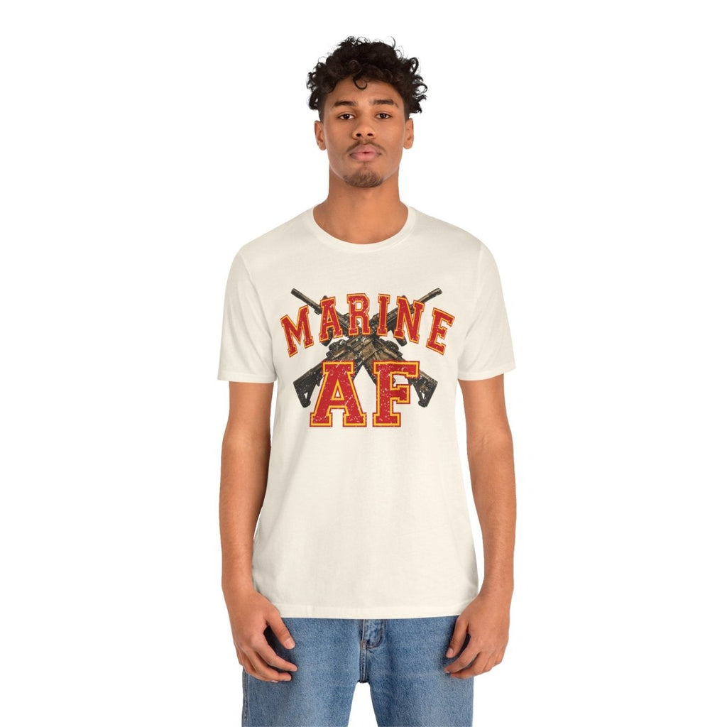 Marine AF Shirt | USMC Marine AF Front Print T-Shirt with Crossed Rifles Design - Anything AF