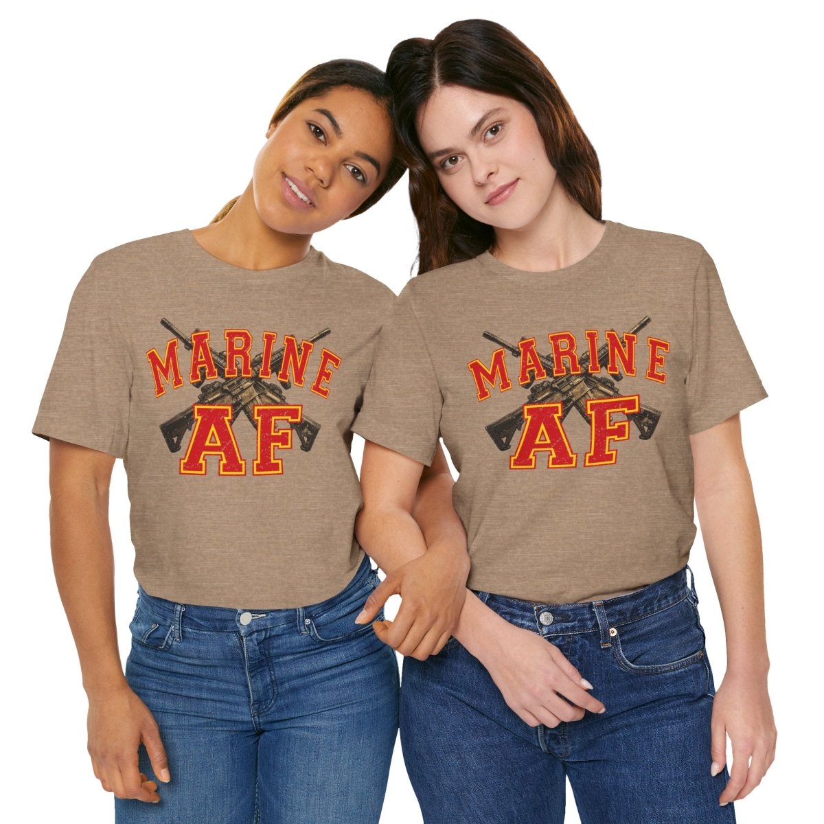 Marine AF Shirt | USMC Marine AF Front Print T-Shirt with Crossed Rifles Design - Anything AF