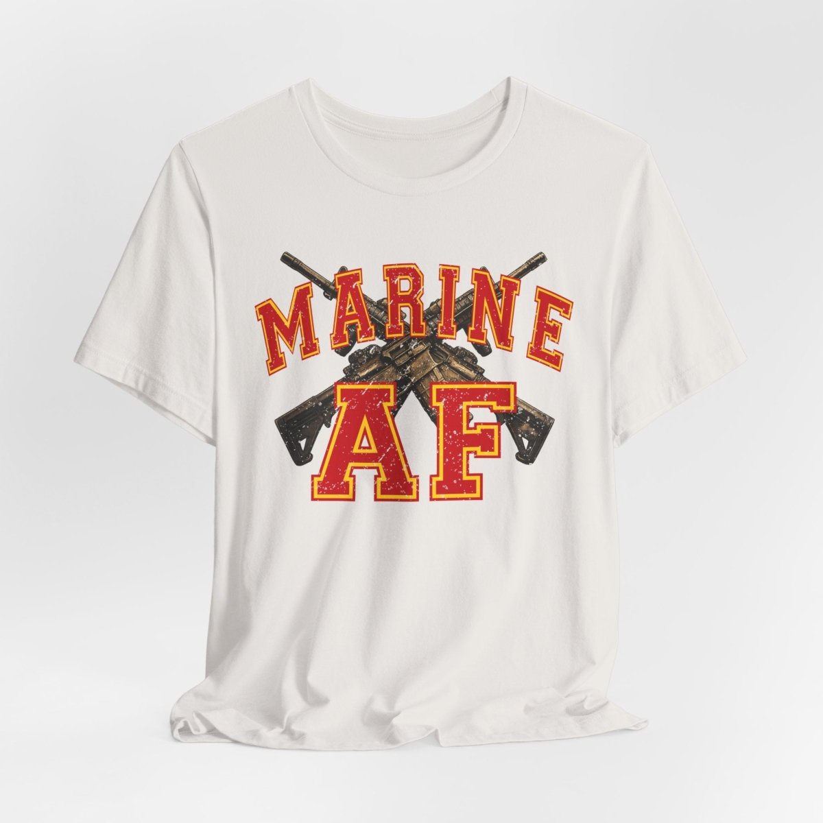 Marine AF Shirt | USMC Marine AF Front Print T-Shirt with Crossed Rifles Design - Anything AF