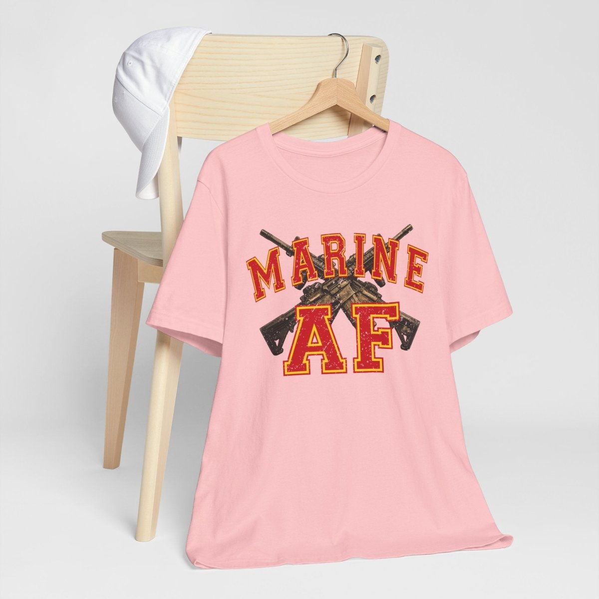 Marine AF Shirt | USMC Marine AF Front Print T-Shirt with Crossed Rifles Design - Anything AF