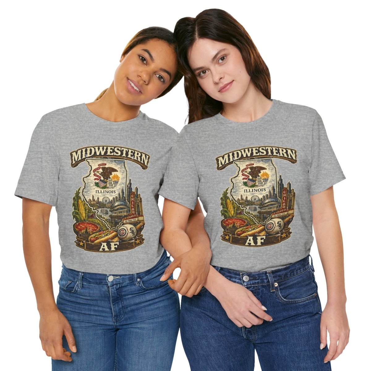 Midwestern AF Illinois T-Shirt | Funny Illinois Pride Tee | Bella + Canvas 3001 | Family Friendly Prairie State Shirt - Anything AF