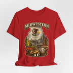 Red Illinois Midwestern AF tee draped loosely with the state crest