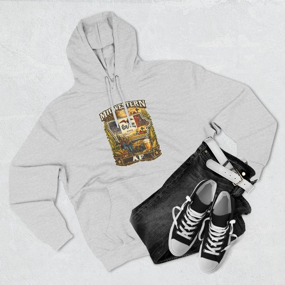 Midwestern AF Iowa Hoodie | Funny Iowa Pride Hoodie | Lane Seven LS14001 3-Panel Fleece | Family Friendly Hawkeye State Hoodie - Anything AF