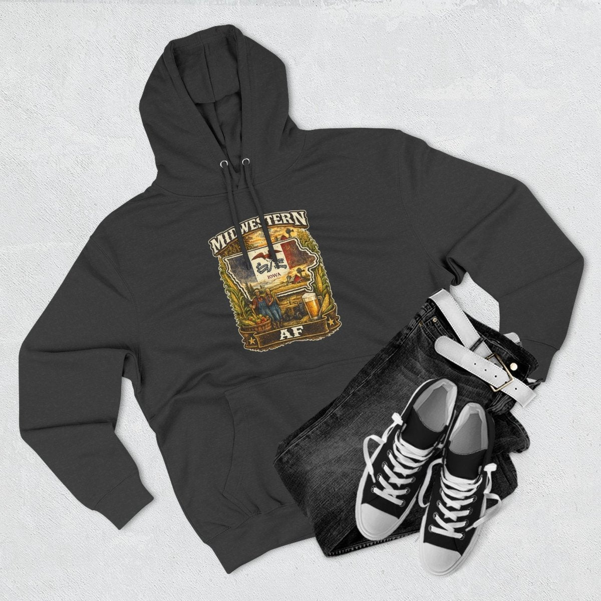 Midwestern AF Iowa Hoodie | Funny Iowa Pride Hoodie | Lane Seven LS14001 3-Panel Fleece | Family Friendly Hawkeye State Hoodie - Anything AF