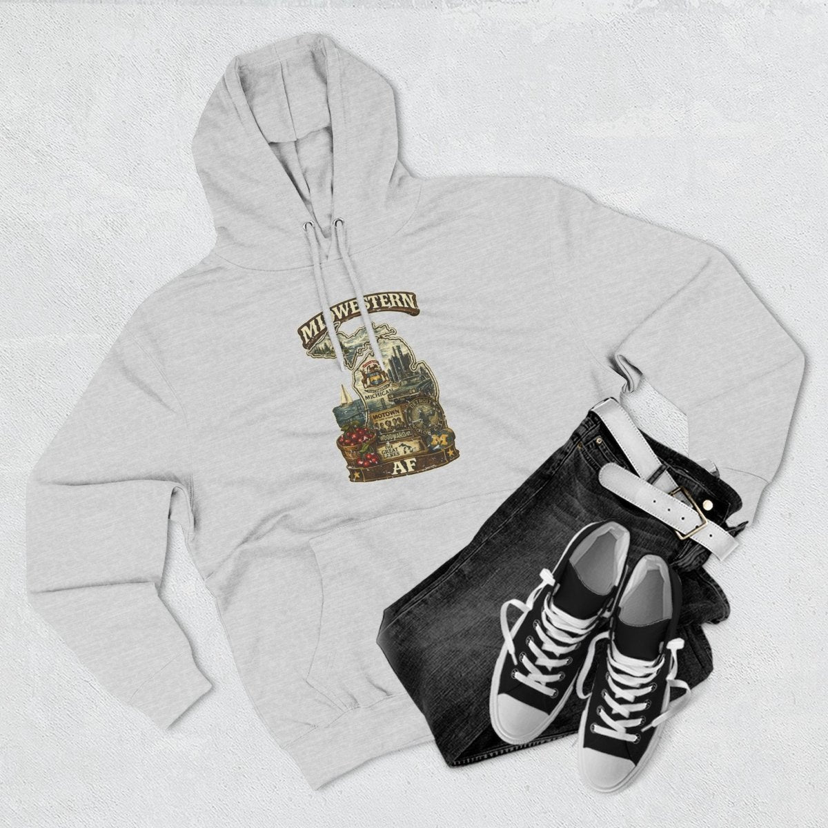 Midwestern AF Michigan Hoodie | Funny Michigan Pride Hoodie | Lane Seven LS14001 3-Panel Fleece | Family Friendly Wolverine State Hoodie - Anything AF