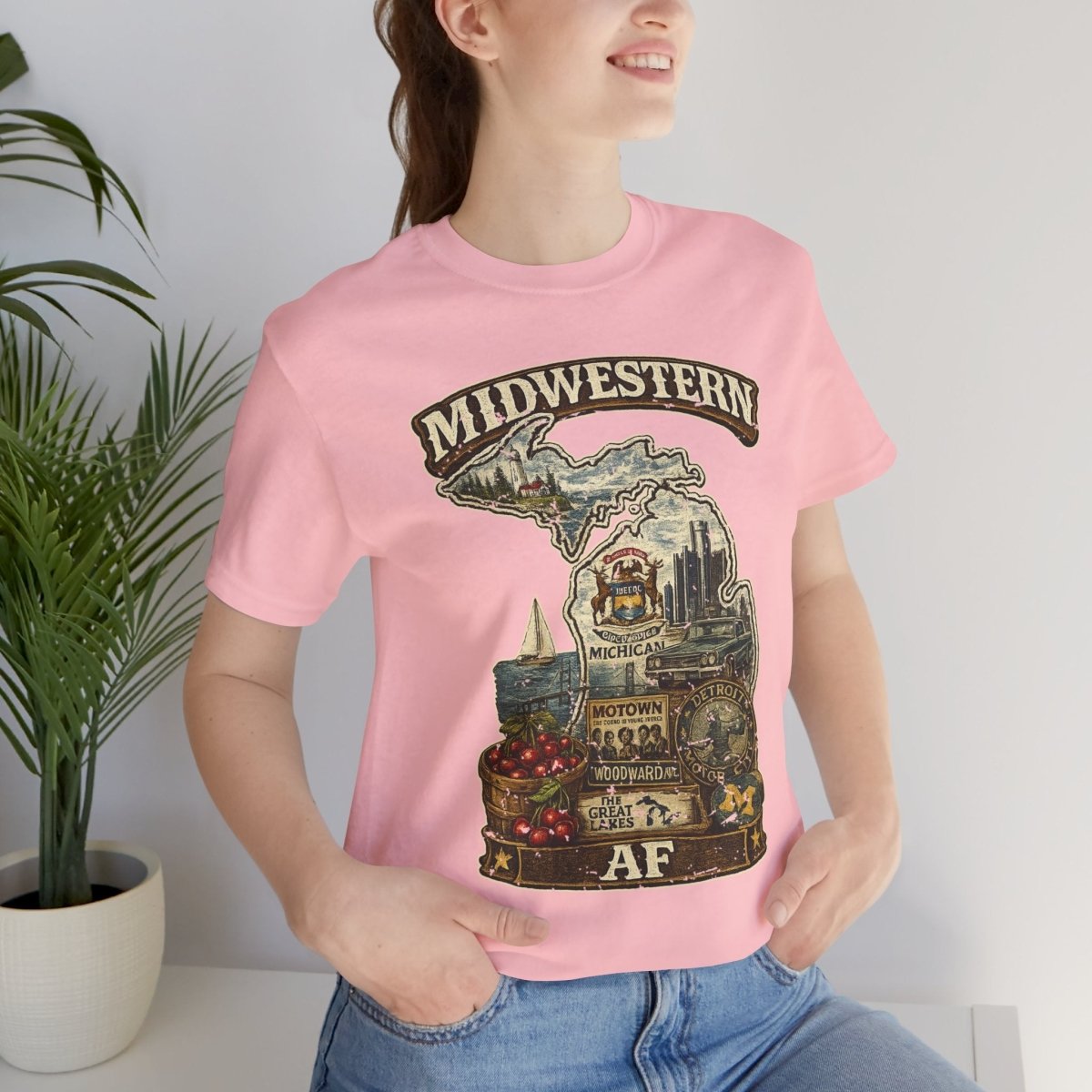 Midwestern AF Michigan T-Shirt | Funny Michigan Pride Tee | Bella + Canvas 3001 | Family Friendly Wolverine State Shirt - Anything AF