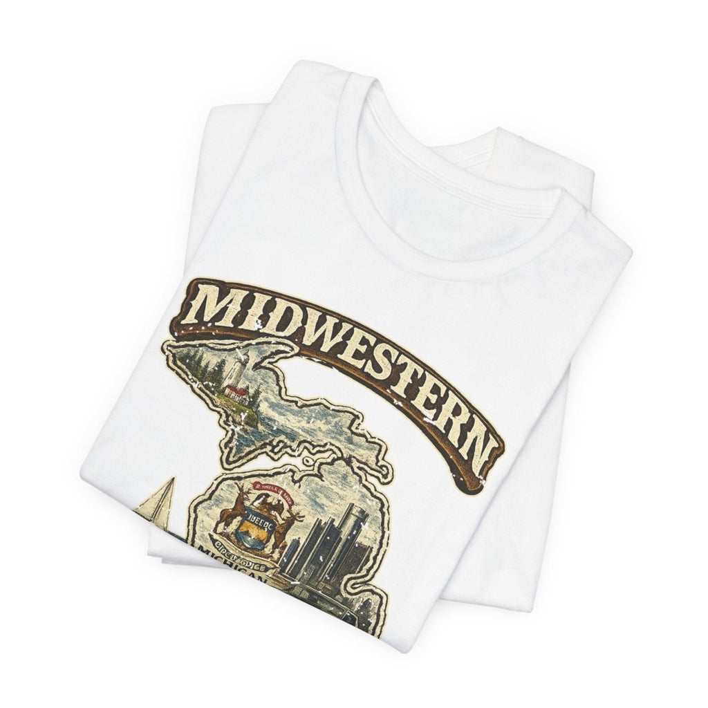 White Michigan Midwestern AF tee folded to show the crest graphic