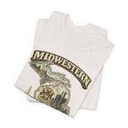 Vintage White Michigan Midwestern AF tee folded, state crest artwork in view