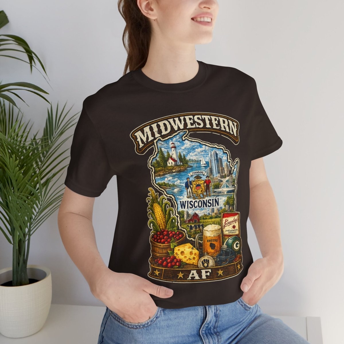 Midwestern AF Wisconsin T-Shirt | Funny Wisconsin Pride Tee | Bella + Canvas 3001 | Family Friendly Cheesehead State Shirt - Anything AF