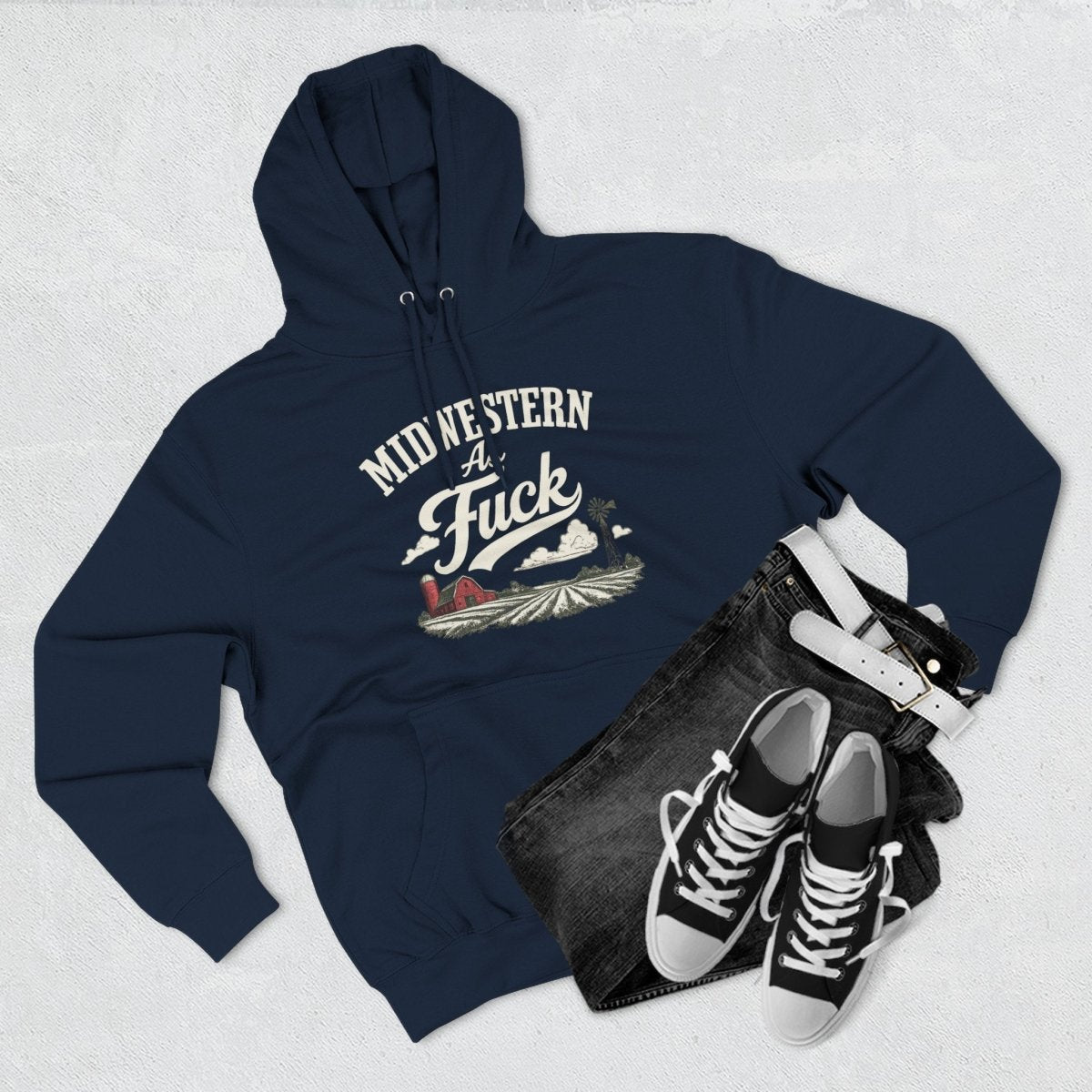 Midwestern As FUCK Farm Scene Hoodie for Dark Colors | No Filter Edition | Lane Seven LS14001 Unisex Hoodie - Anything AF