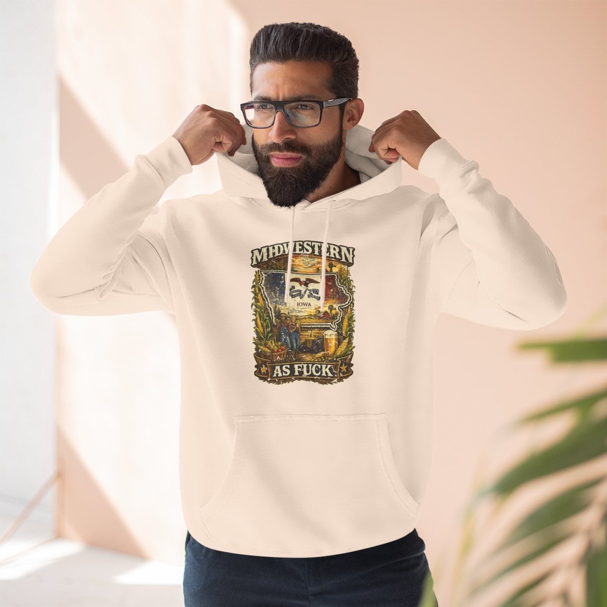Midwestern As Fuck Iowa Hoodie | Funny Iowa Pride Hoodie | Lane Seven LS14001 3-Panel Fleece | Vintage Hawkeye State Farm Hoodie - Anything AF