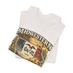 Vintage White Iowa Midwestern As Fuck tee folded, farm crest artwork in view