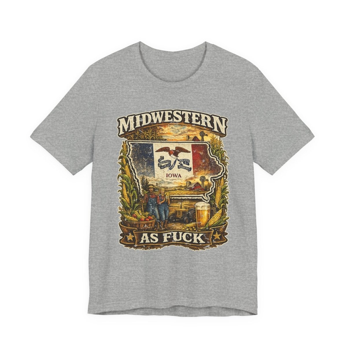 Midwestern As Fuck Iowa T-Shirt | Funny Iowa Pride Tee | Bella + Canvas 3001 | Vintage Hawkeye State Farm Shirt - Anything AF