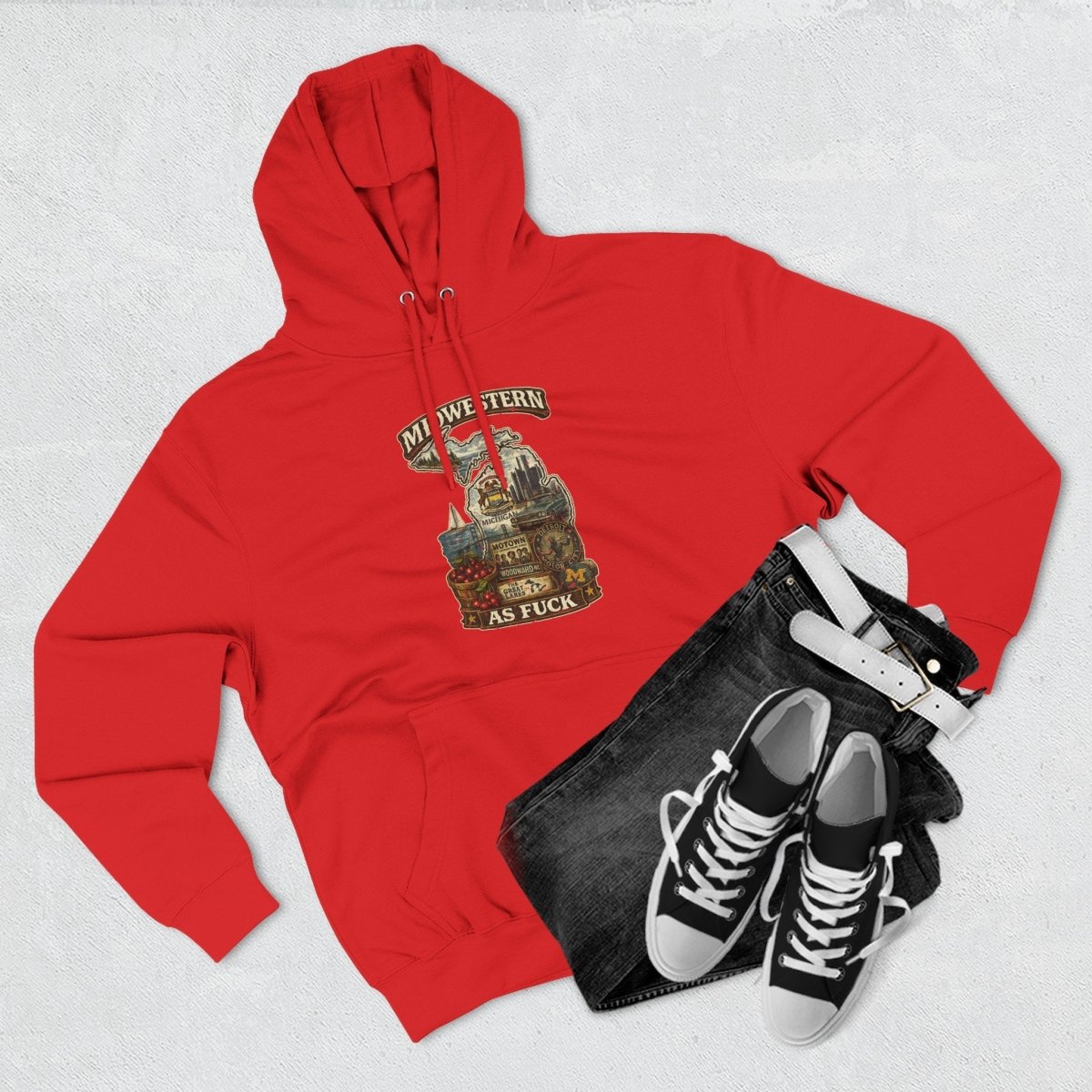 Midwestern As Fuck Michigan Hoodie | Funny Michigan Pride Hoodie | Lane Seven LS14001 3-Panel Fleece | Vintage Wolverine State Hoodie - Anything AF