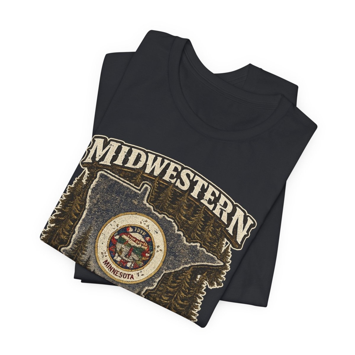Vintage Black Minnesota Midwestern As Fuck tee folded to show the crest graphic