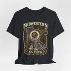 Vintage Black Minnesota Midwestern As Fuck tee draped loosely with the state crest