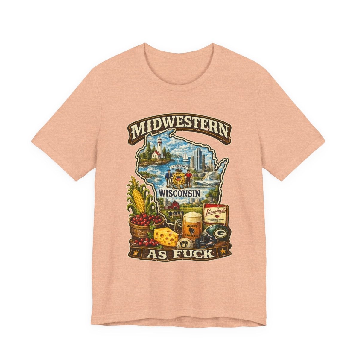 Midwestern As Fuck Wisconsin T-Shirt | Funny Wisconsin Pride Tee | Bella + Canvas 3001 | Vintage Cheesehead State Shirt - Anything AF