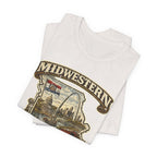 Natural cream Missouri Midwestern AF tee folded flat, Missouri graphic on top
