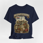 Navy Missouri Midwestern AF tee draped flat, Show-Me State front print showing