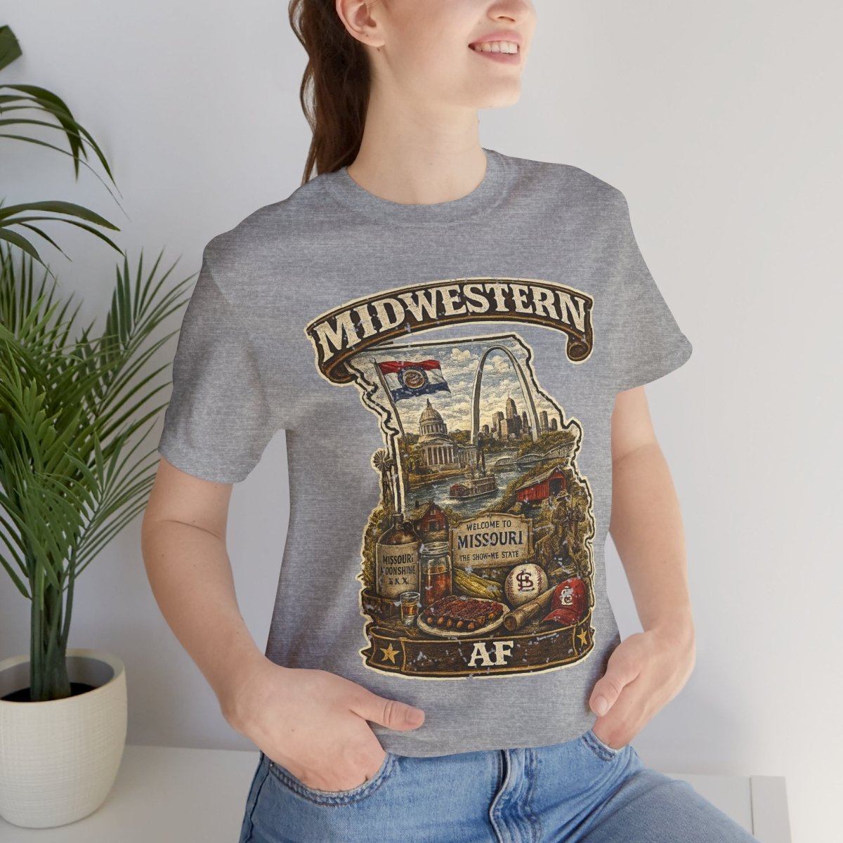Missouri Midwestern AF T-Shirt | Show-Me State Graphic Tee | Bella + Canvas 3001 | Family Friendly Collection - Anything AF