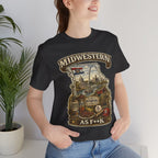 Woman by a plant in the Dark Grey Heather Missouri Midwestern As F**K tee