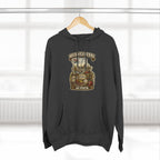 Charcoal Heather Missouri Midwestern As Fuck hoodie on a wooden hanger by a window