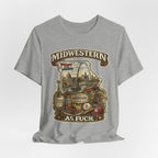 Athletic Heather Missouri Midwestern As Fuck tee draped loosely, front print showing