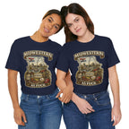 Two women side by side in Navy Missouri Midwestern As Fuck tees