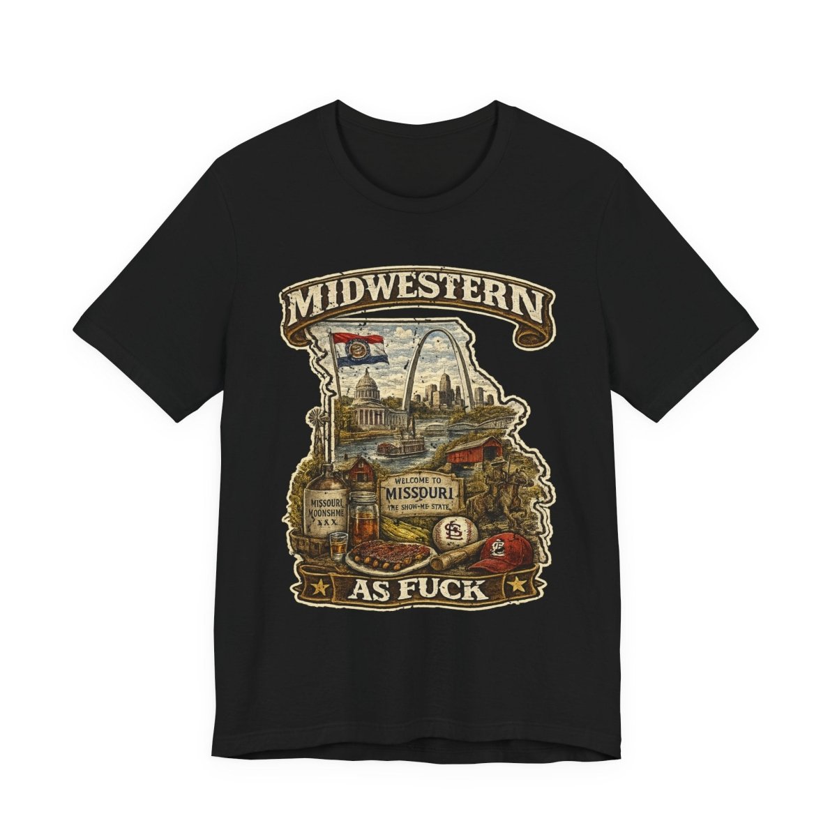 Missouri Midwestern As Fuck T-Shirt | No Filter Show-Me State Graphic Tee | Bella + Canvas 3001 | No Filter Collection - Anything AF