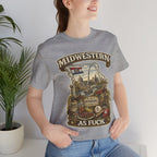 Woman beside a plant in the Athletic Heather Missouri Midwestern As Fuck tee