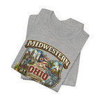 Athletic Heather Ohio Midwestern AF tee folded in a stack, front print on top