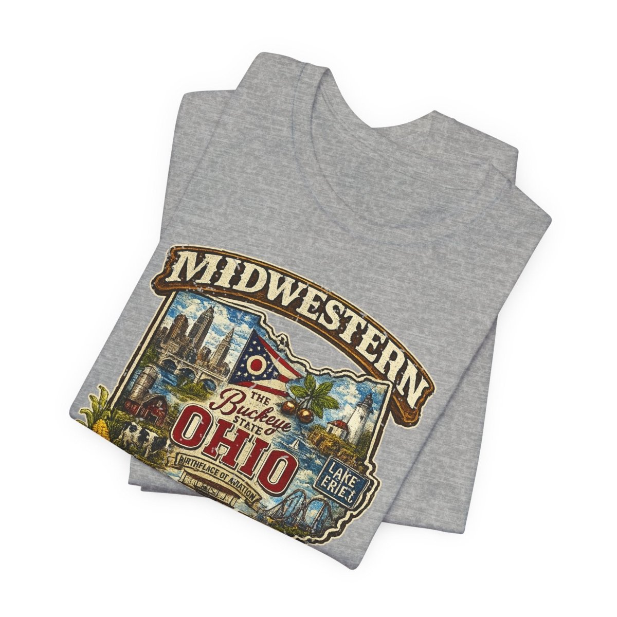 Athletic Heather Ohio Midwestern AF tee folded in a stack, front print on top