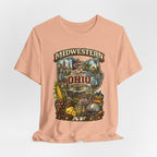 Peach Ohio Midwestern AF tee draped and folded, front print visible