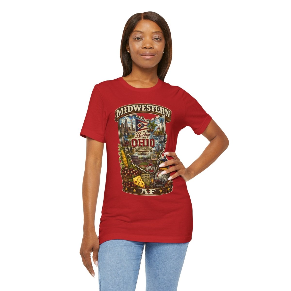 Ohio Midwestern AF T-Shirt | Buckeye State Graphic Tee | Bella + Canvas 3001 | Family Friendly Collection - Anything AF