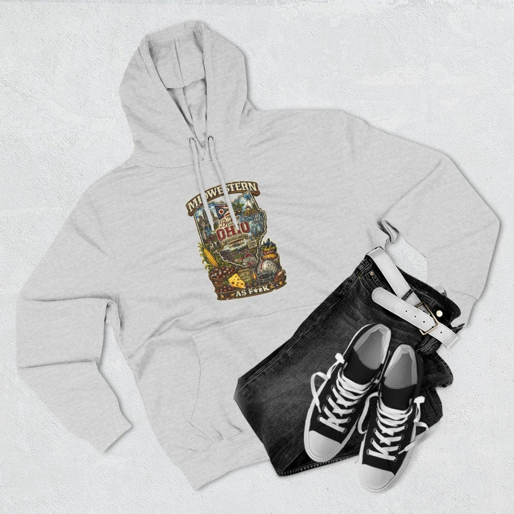 Heather Grey Ohio Midwestern As F**K hoodie styled flat with black sneakers