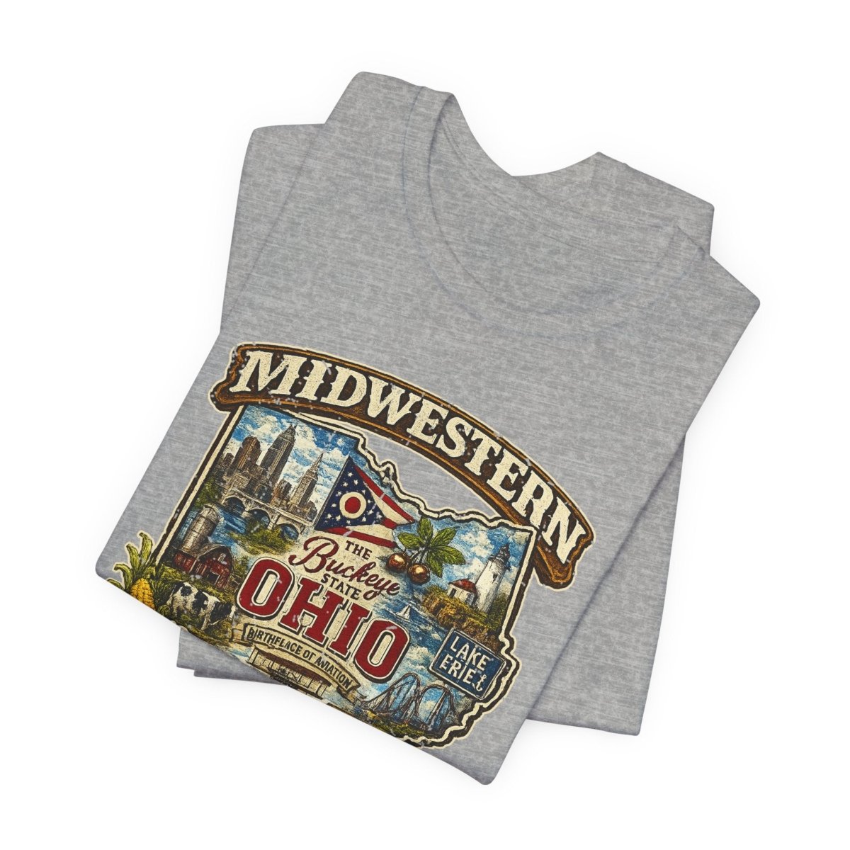 Athletic Heather Ohio Midwestern As F**K tee folded in a stack, front print on top