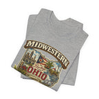 Athletic Heather Ohio Midwestern As Fuck tee folded in a stack, front graphic on top