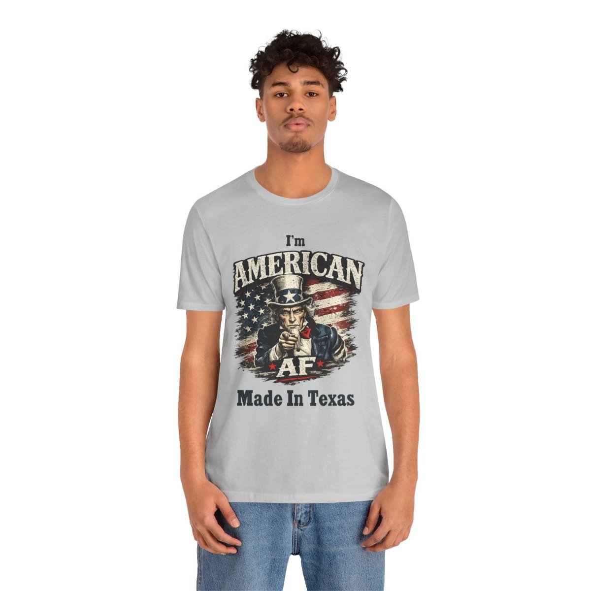 Personalized American AF T-Shirt for Light Colors | Custom Patriotic Uncle Sam Shirt | Add Your Own Text | Family Friendly Edition | Bella + Canvas 3001 - Anything AF